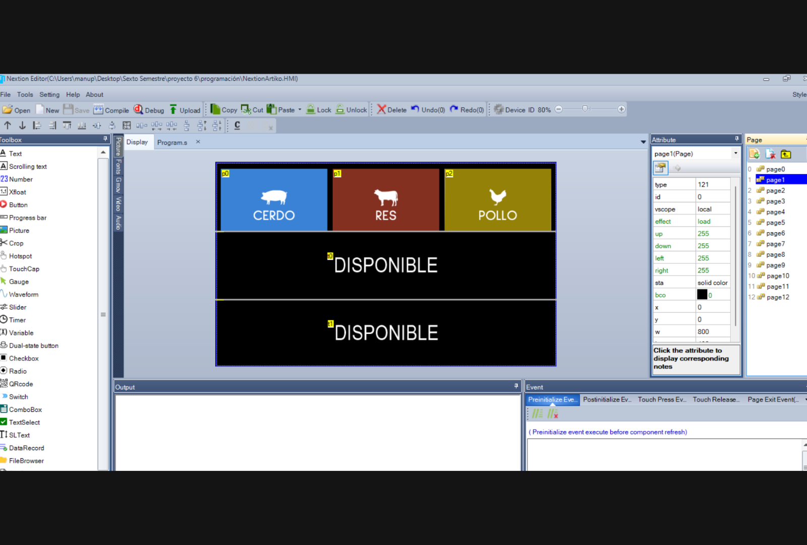 La interfaz de ARTIK·O montada en Nextion Editor